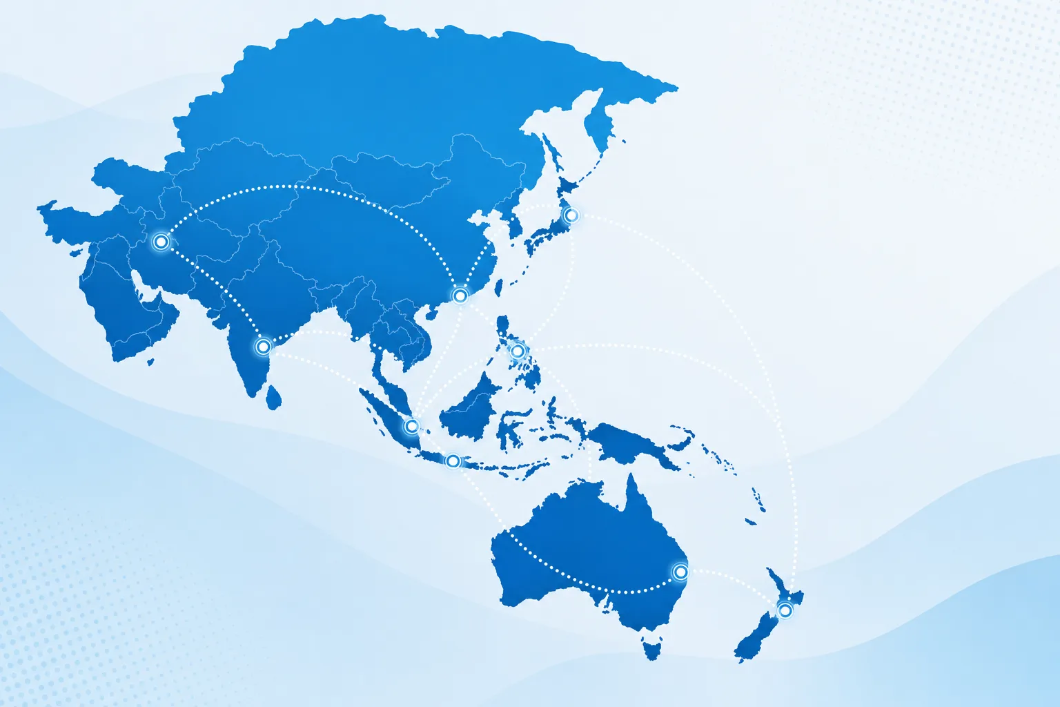 Stylized map of Asia showing software delivery connections across regional markets