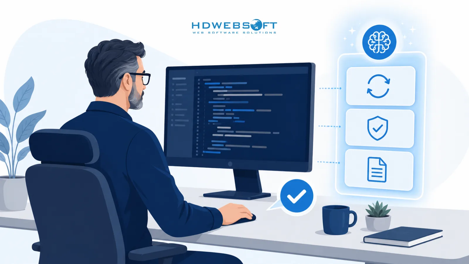 Senior engineer reviewing AI-suggested refactors with human approval