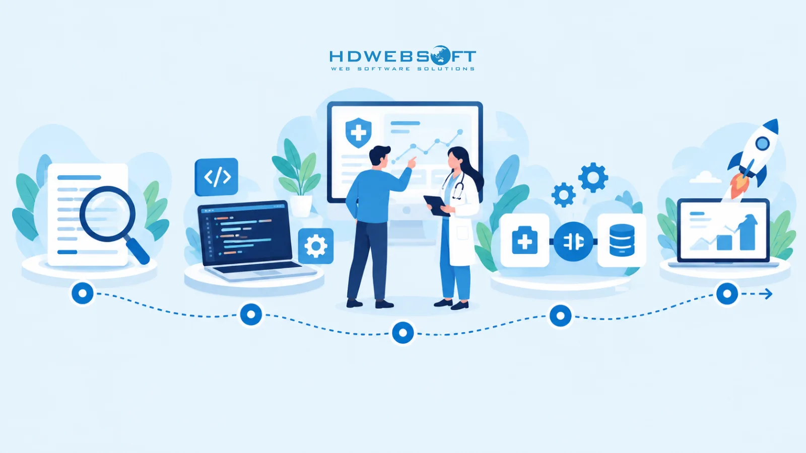 Fasi di un progetto di software sanitario in outsourcing, dalla scoperta al rilascio.